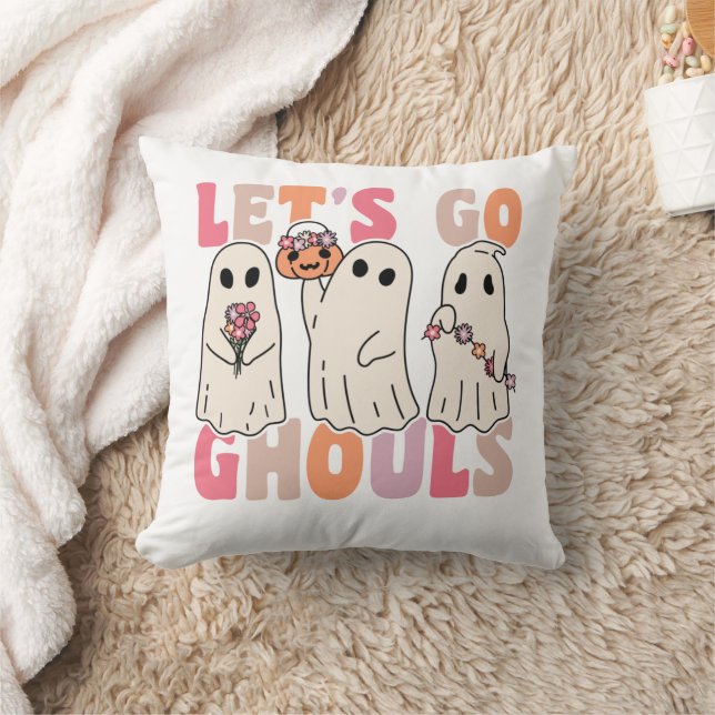 Cojín Decorativo Vamos Ghouls Groovy Fantasma con flores de época (Manta)