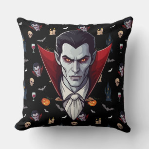 Cojín Decorativo 🧛 ‍ ♂️ Vampiro gótico Halloween Black Pillow 🎃 �