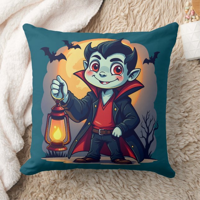 Cojín Decorativo Vampiro lindo con Halloween con linterna Kawaii (Manta)