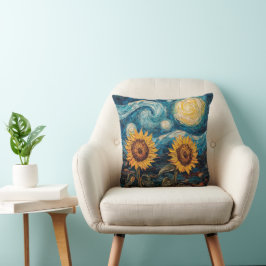 Cojín Decorativo Van Gogh girasoles y noche estrellada