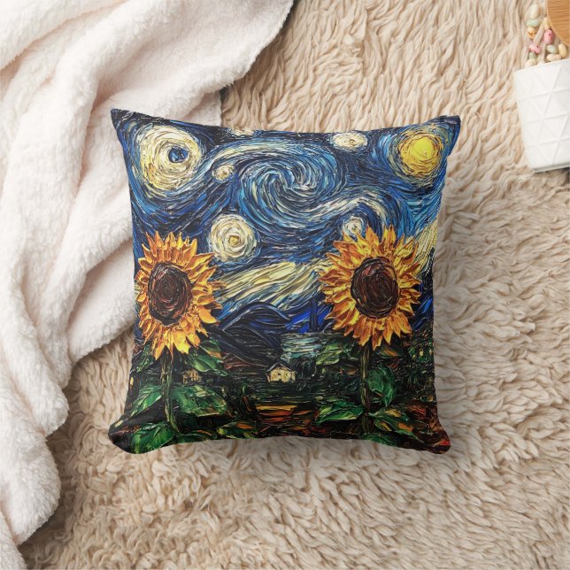 Cojín Decorativo Van Gogh girasoles y noche estrellada (Manta)