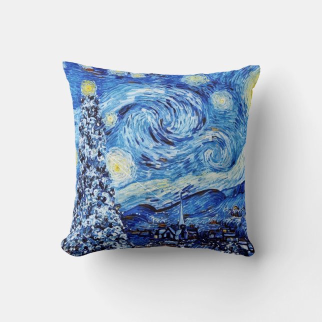 Cojín Decorativo Van Gogh - La noche estrellada - Navidades blancos (Anverso)
