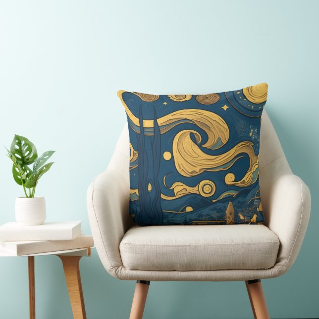 Cojín Decorativo Van Gogh Pillows, AI generó Starry Night Design (Silla)