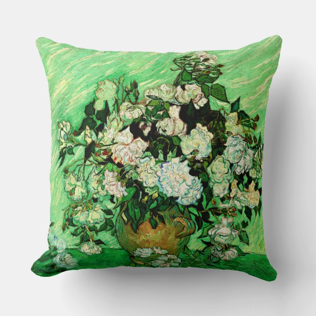 Cojín Decorativo Van Gogh - Rosas blancas, pintura famosa, (Anverso)