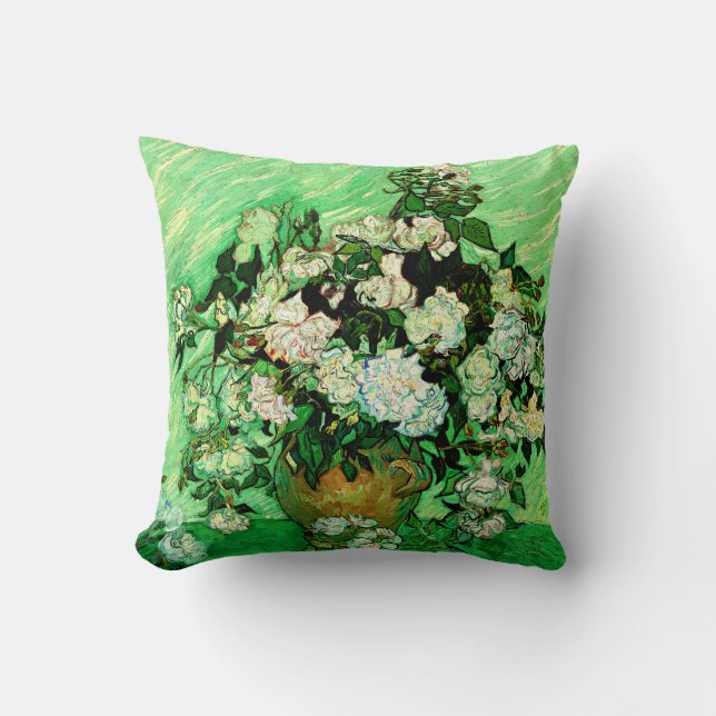 Cojín Decorativo Van Gogh - Rosas blancas, pintura famosa, (Anverso)