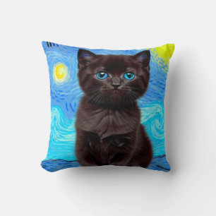 Cojín Decorativo Van Gogh Starry Night Black Cat