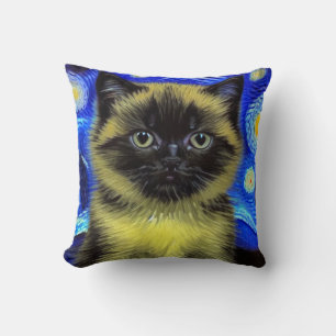 Cojín Decorativo Van Gogh Starry Night Siamese Cat