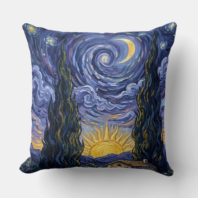 Cojín Decorativo Van Gogh Style Cypress Dusk Starry Night Throw (Anverso)