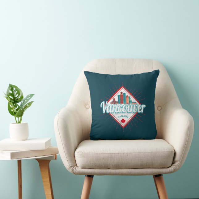 Cojín Decorativo Vancouver Skyline British Columbia Retro Canadá (Silla)