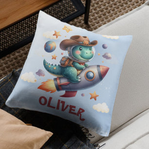Cojín Decorativo Vaquero Astronauta Dinosaurio Montando Cohete Espa