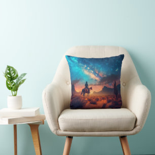 Cojín Decorativo Vaquero Desierto Occidental Nocturno Cactus Viaje