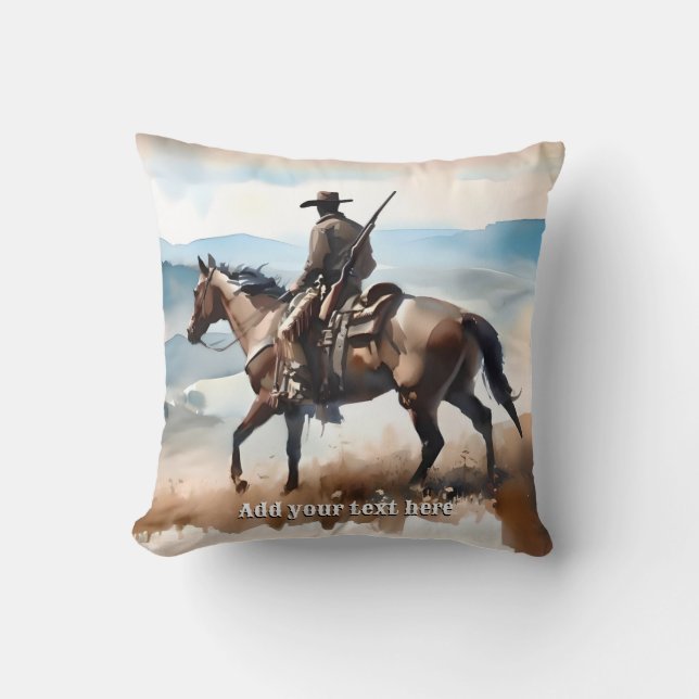 Cojín Decorativo Vaquero moderno montando un caballo (Anverso)