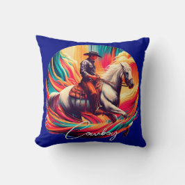 Cojín Decorativo Vaquero vibrante y azul de caballo
