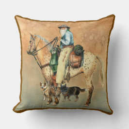 Cojín Decorativo Vaquero y caballo appaloosa con dogmas