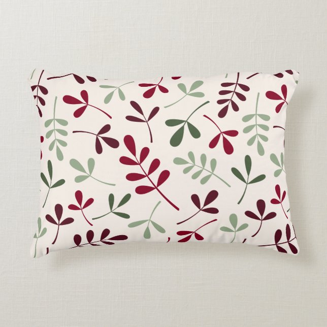 Cojín Decorativo Variadas hojas rojos de ptn y verdes en crema (Anverso)