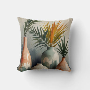 Cojín Decorativo Vasijas tropicales en tonos acuáticos