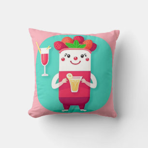 Cojín Decorativo Vaso de Jugo Sonriente y Lindo con Colores Vibrant