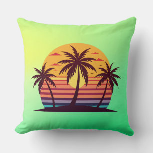 Cojín Decorativo Vector atardecer con palmeras