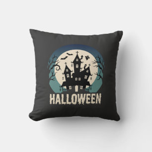 Cojín Decorativo Vector de Casa Embrujada de Halloween a la Luz de