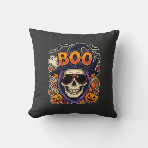 Cojín Decorativo Vector de gafas de sol de cráneo de Halloween Boo