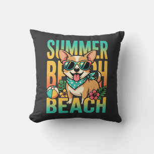 Cojín Decorativo Vector de vacaciones de perro en la playa de veran