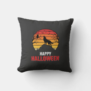 Cojín Decorativo Vector Lobo Atardecer Feliz Halloween