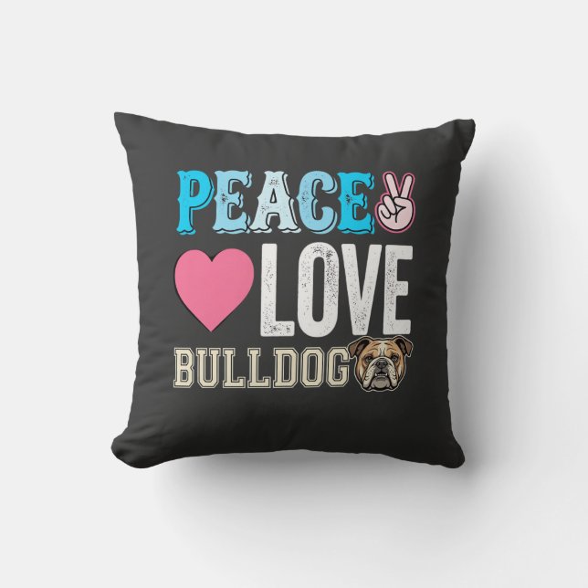 Cojín Decorativo Vector Perro Bulldog Paz Amor (Anverso)