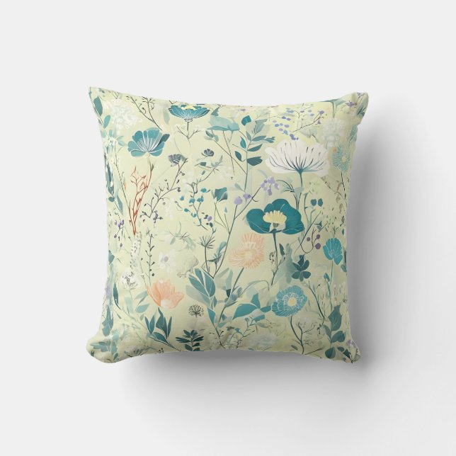 Cojín decorativo vegetal verde pastel botánico (Anverso)