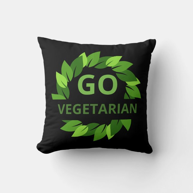 Cojín Decorativo Vegetariano, vegano, vegetariano, verde hojas negr (Anverso)