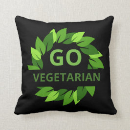 Cojín Decorativo Vegetariano, vegano, vegetariano, verde hojas negr