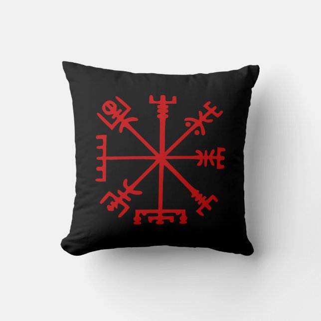 Cojín Decorativo Vegvísir rojo sangre (compás de Viking) (Anverso)