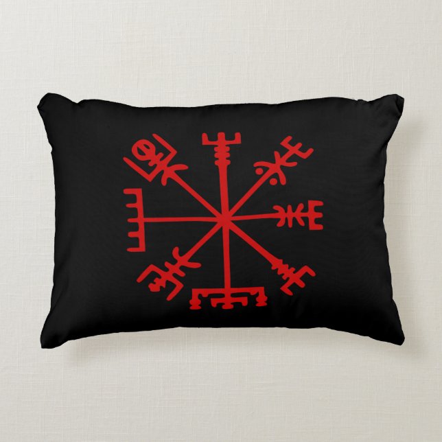 Cojín Decorativo Vegvísir Rojo Sangre (Vegvísir Viking Compass) (Anverso)