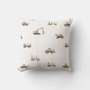 Cojín Decorativo vehículos de construcción equipo pesado beige