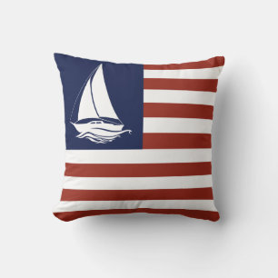 Cojín Decorativo Vela blanca náutica/Frania americana raya Thro