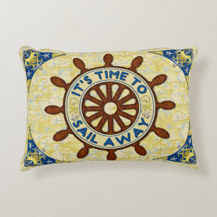 Cojín Decorativo Vela vieja del mapa de la nave de la rueda de