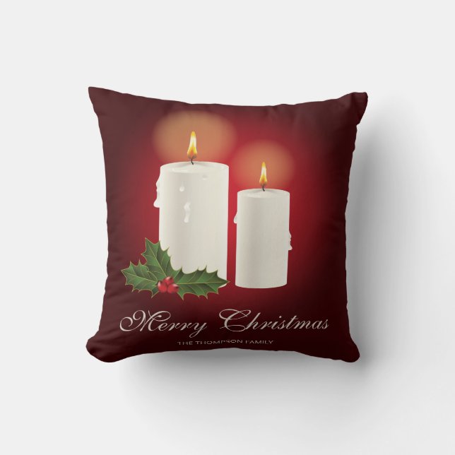 Cojín Decorativo Velas Blancas De Navidades En Rojo Con Texto Perso (Anverso)
