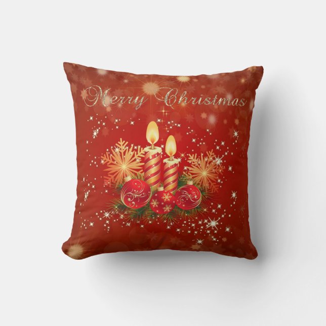 Cojín Decorativo Velas de Navidad, Bolas, Copos de Nieve (Anverso)