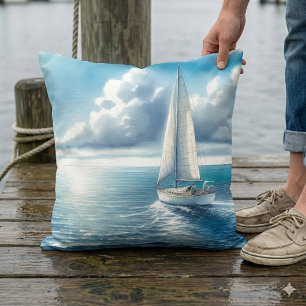 Cojín Decorativo Velero solitario Horizonte Azul