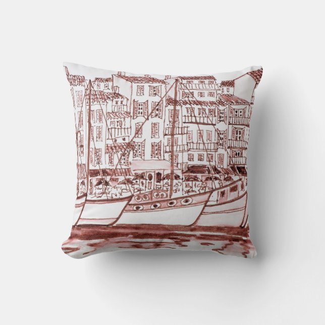 Cojín Decorativo Veleros amarrados en el puerto| Cassis, Francia (Anverso)