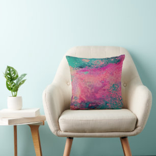 Cojín Decorativo “Vellum Etéreo” – Azul Turquesa Rosa Abstracto