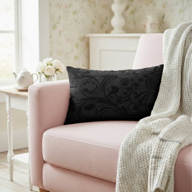 Cojín Decorativo Velvet floral negro moderno (Subido por el creador)