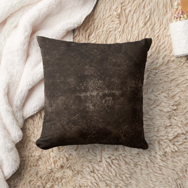Cojín Decorativo Velvety Bronze Damask | Grunge barroco marrón (Manta)