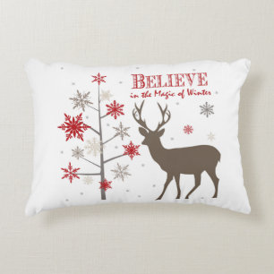 Cojín Decorativo venado rústico moderno y copos de nieve