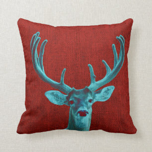 Cojín Decorativo Venado turquesa y rojo ruso