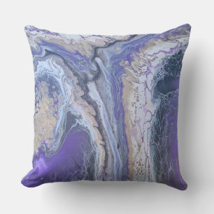 Cojín Decorativo Venas Minerales Abstractas de Púrpura y Oro