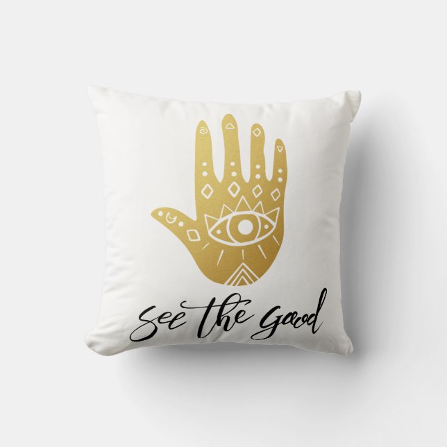 Cojín Decorativo Ver el buen Hamsa (Anverso)