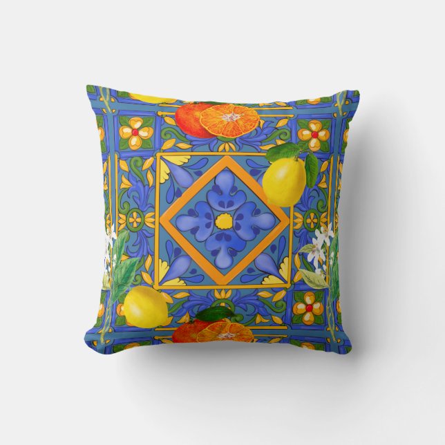 Cojín Decorativo Verano, baldosas sicilianas, cítricos, naranjas, m (Anverso)