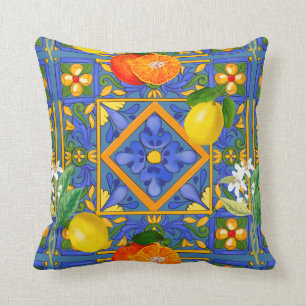 Cojín Decorativo Verano, baldosas sicilianas, cítricos, naranjas, m