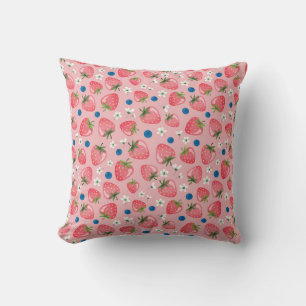Cojín Decorativo Verano de fresa, fondo personalizado de niñita.