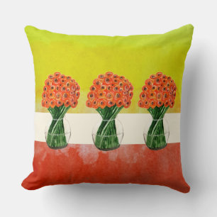Cojín Decorativo Verano de ranúnculo de color naranja amarillo acua
